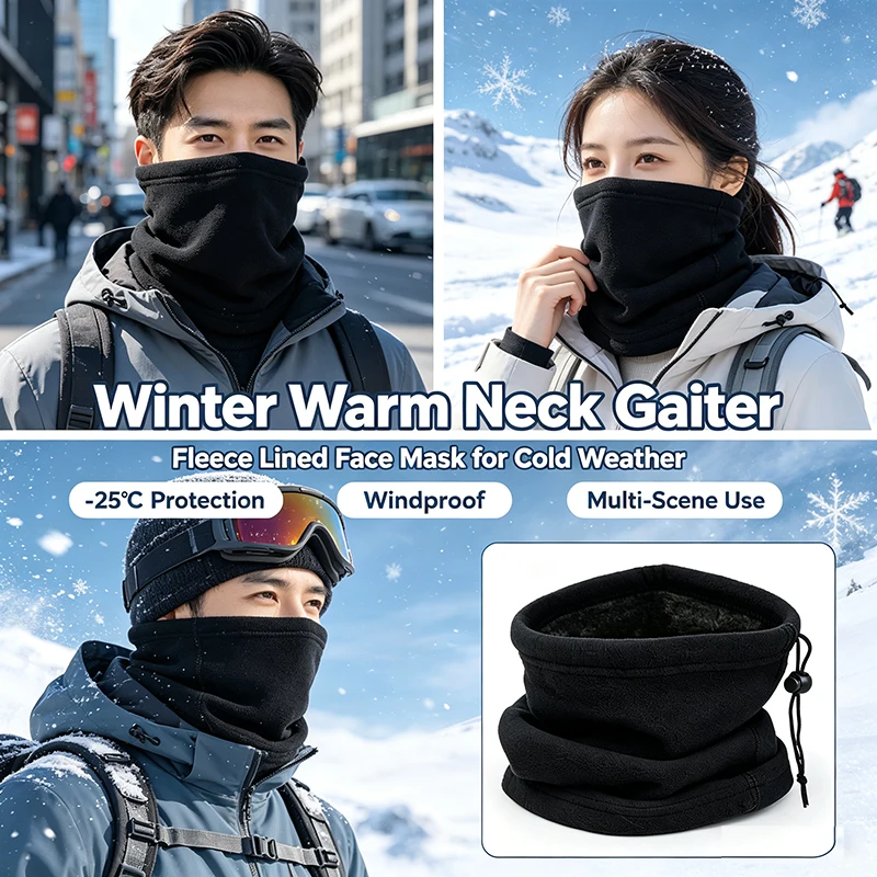 Winter Cycling Neck Warmer Thick Fleece Neck Warm Skiing Neck Cover Outdoor Hiking Face Mask Men Women Cold-proof Protection