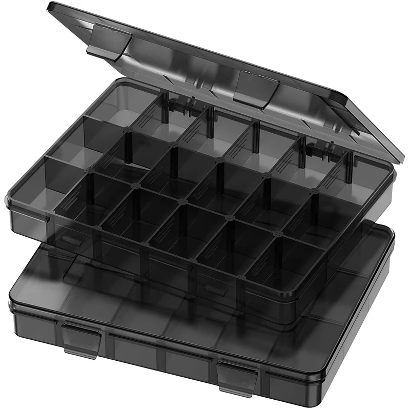 

Plastic Stackable Organizer Container With Adjustable Dividers, Plastic Storage Box With 18 Removable Grids Compartments