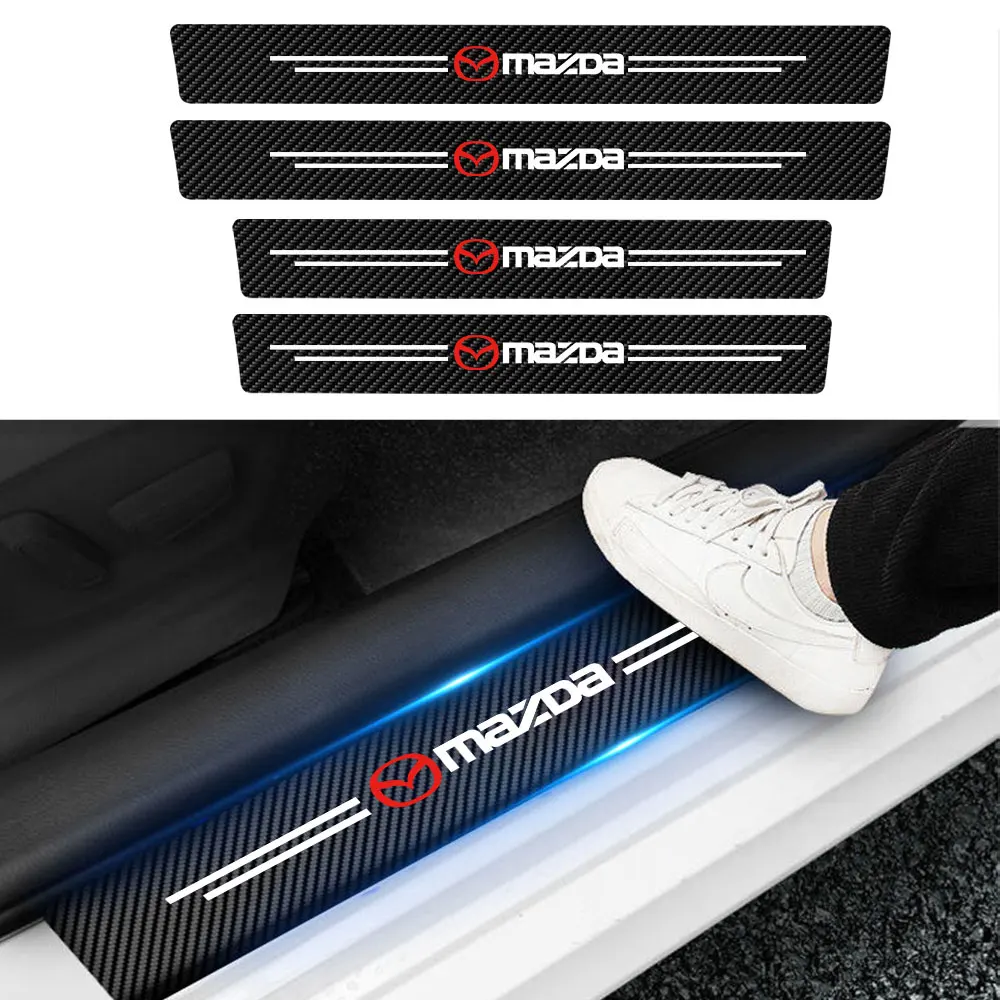 Car Door Sill Protector Plate PU Leather Carbon Fiber Threshold Anti-Scratch Bumper Sticker For Mazda 2 3 6 Axela CX3 CX9 Atenza