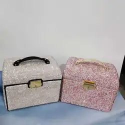 Sparkling Rhinestone 3 Layer Jewelry Box Drawer Style Jewelry Storage Box Portable Lipstick Watch Storage Box With Mirror Lock