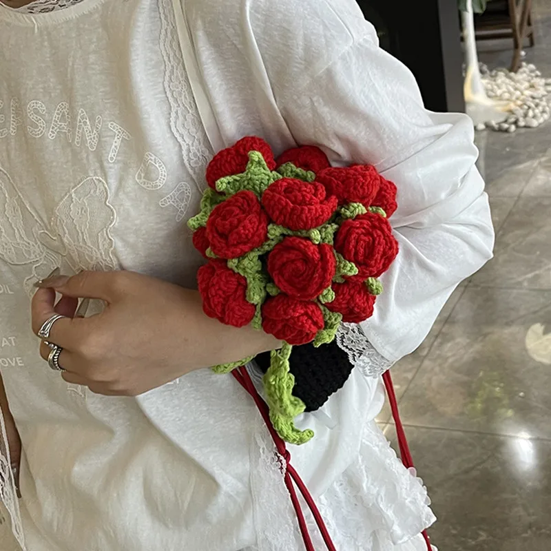 

Fashion cell phone bag mini small handbags handmade flowers knitting bags female crossbody bags ladies purses women's bag sac