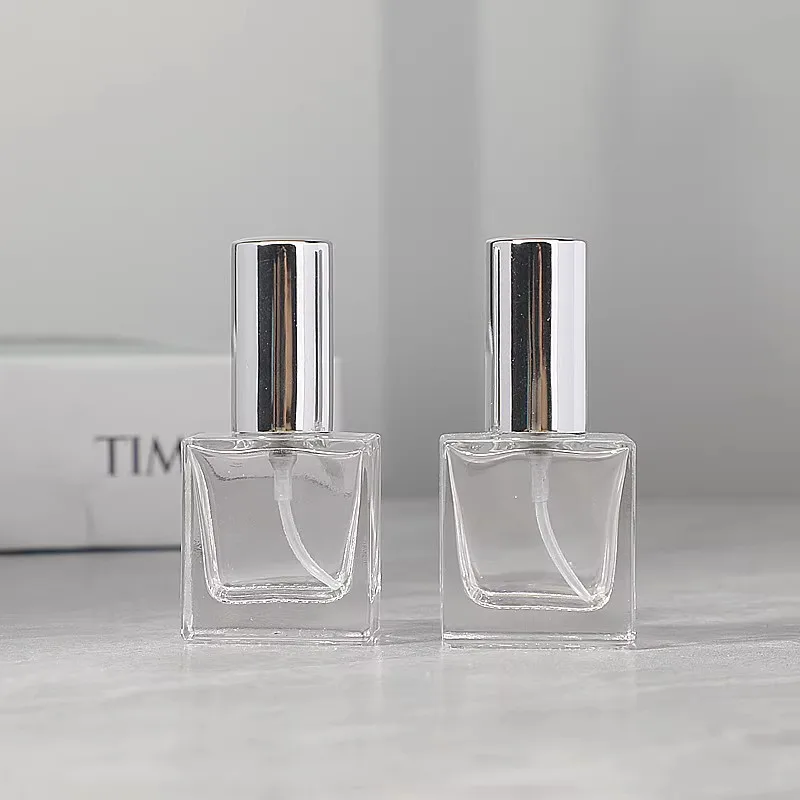 100 szt. 10 ml kwadratowy szklany dozownik w sprayu opakowanie kosmetyczne pusta butelka płyn do prasowania zraszacz butelka perfum