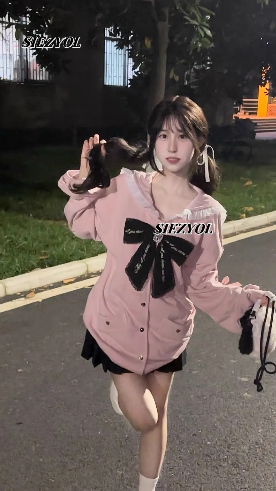 Japanese Style Hoodie Jacket Mass Production Model Sweet Girls Sailor Collar Single Breasted Bow Long Sweatshirt Clothes