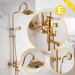 Vidric Bathroom Rain Shower Set Luxury Gold Brass Wall Mounted Bath Shower Rainfall Faucets with Hand Shower Kits Set ELS2008