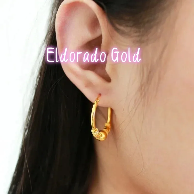 

Серьги Eldorado Gold 2025 Classic Versatile 9999 24K из настоящего золота с бусинами и кольцами, подарочные серьги