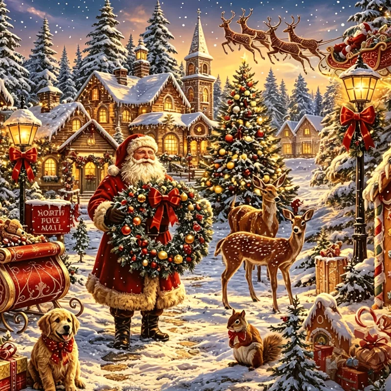 Christmas Town 1000Pcs cardboard Jigsaw Puzzle, Santa Winter Village Puzzle, Festive Home Decoration, Perfect Christmas Gift