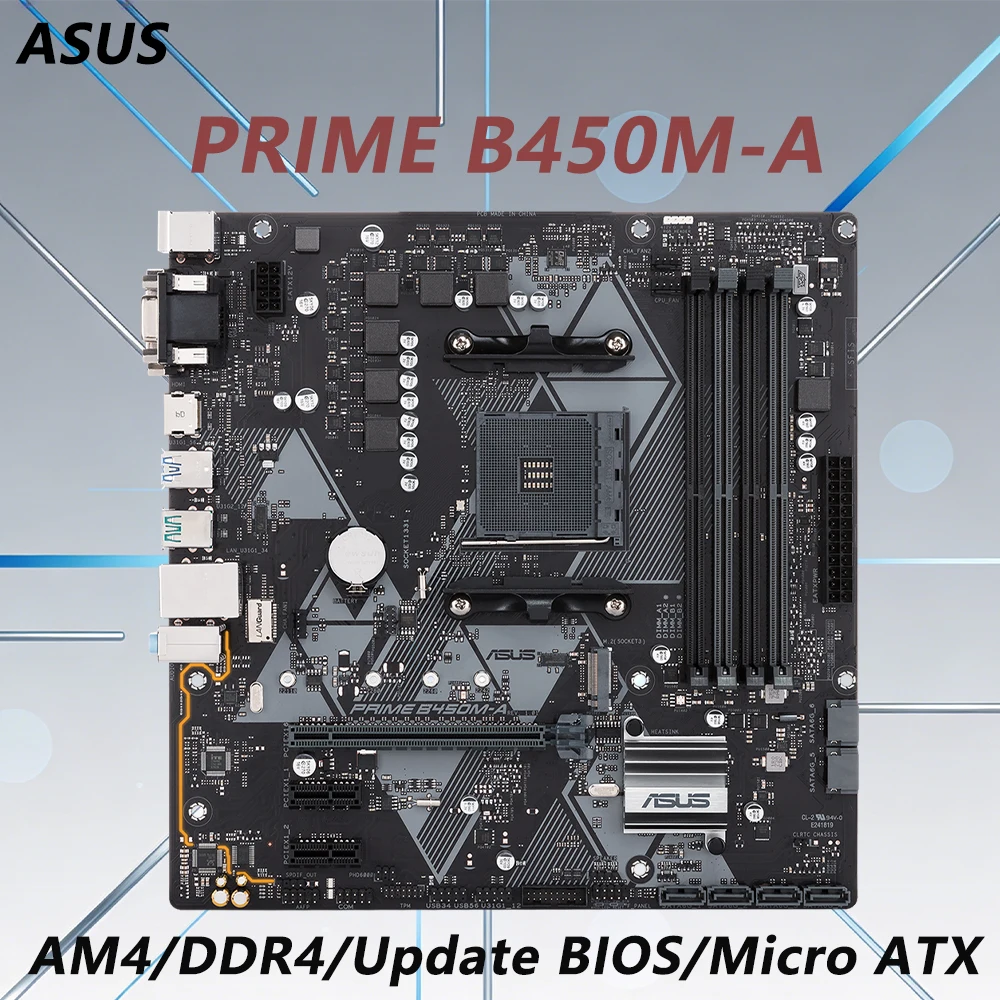 Tarjeta Madre B450 AM4 ASUS PRIME B450M-A, CPU Ryzen 5 5500, 5600, 5800X3D, Ryzen 7 5700X3D, 7 5800X, 5 5600X, 7 5700G, RAM DDR4, M-ATX