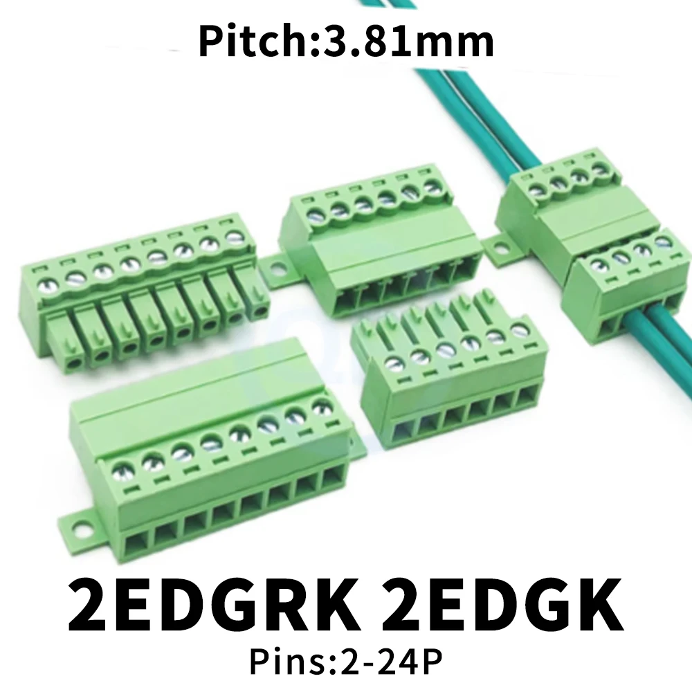 (5 Sets) KF 2EDGRK + 2EDGK 3.81mm Fixed Baseplate Solderless 15EDGRKC + 15EDGK 3.81 Pair Plug Plug-In Terminal Block 2-24Pin