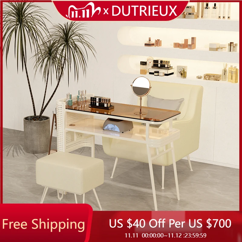 

Minimalist Glass Nail Desk Luxury Light Luxury Art Salonmanicure Table Reception Mesa Drawer Tavolo Per Unghie Salon Furniture
