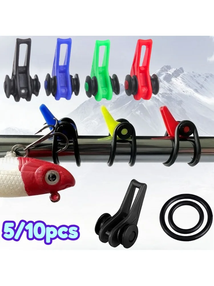5/10 pièces canne à pêche pôle crochet gardien support d'appât en plastique leurre support de sécurité avec 2 anneaux en caoutchouc pour canne à pêche pôle matériel