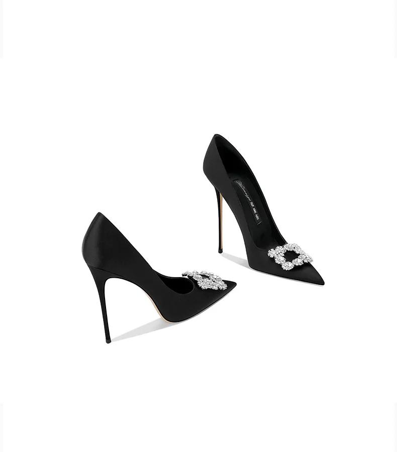

2025 New Single Shoes Light Mouth Black Women Pointed Head Stiletto High Heels Women