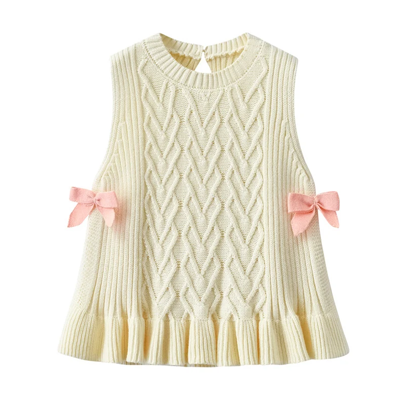 

Spring fall kids Girls' Clothes Wooden Ear Edge Vest Dress for children Girl clothing 1-7 T baby Birthday Knitted Sweater Dress