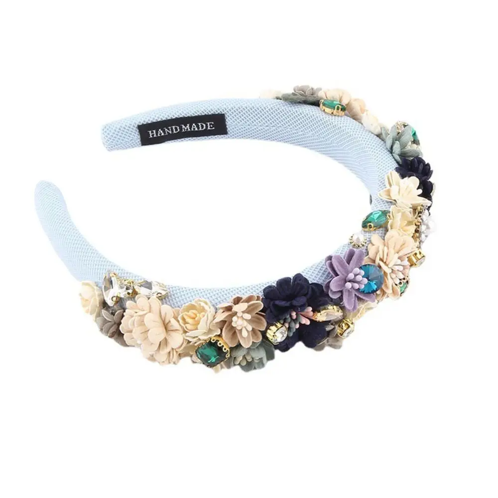 

Baroque Style Sponge Dried Flower Headband Rhinestone Handmade Flower Headband Wedding Headwear Lightweight Flower Hair Band