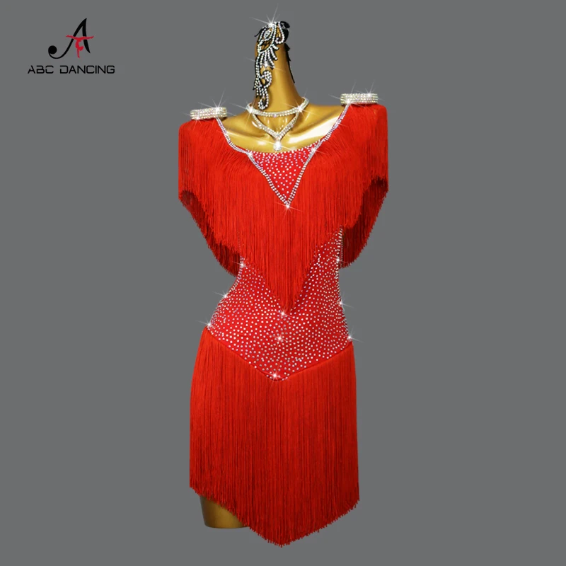 Red Latin Dance Fringe Dress Sex Women Competition Costume Adult Female Party Clothes Cabaret Practice Wear Girl Stage Customize