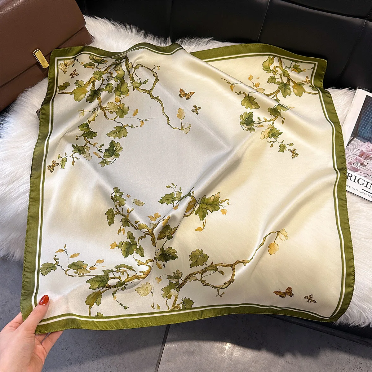 70*70 سنتيمتر الأزهار طباعة وشاح مصمم النساء الأوشحة الحريرية باندانا الحجاب منديل شال منديل رباط شعر Foulard سيدة فاخرة