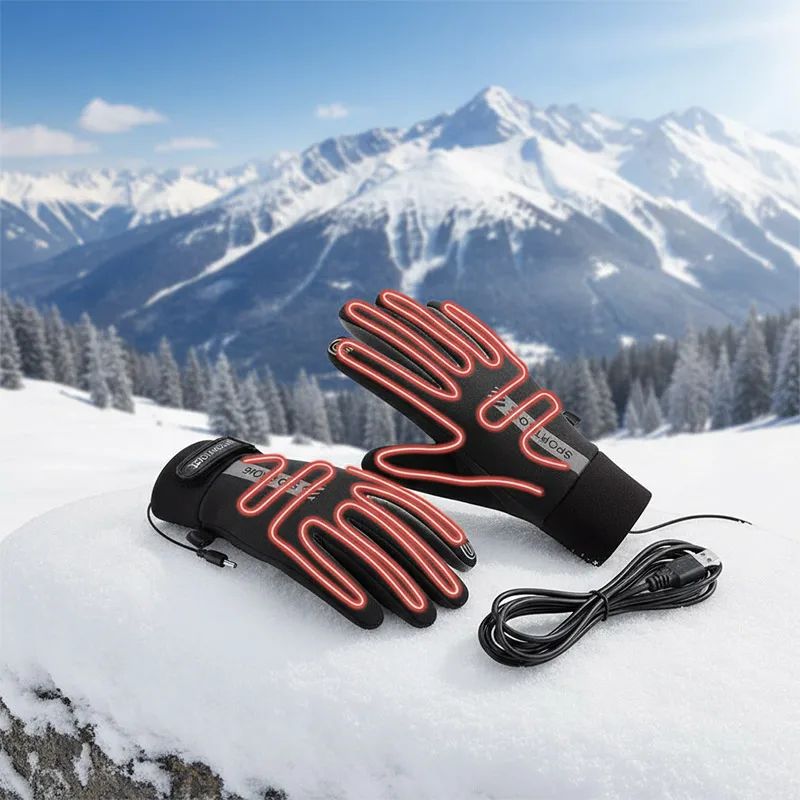 

Перезаряжаемые перчатки с подогревом через USB, регулируемая температура, противоскользящие, с сенсорным экраном, утолщенные, теплые, для катания на лыжах, езды на велосипеде, зимы, активного отдыха