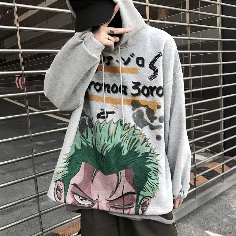 Cartoon Sweatshirt One Piece Zoro Creative Anime Joint Peripheral Fashion Print Student Loose Ins Hooded Casual Versatile Top