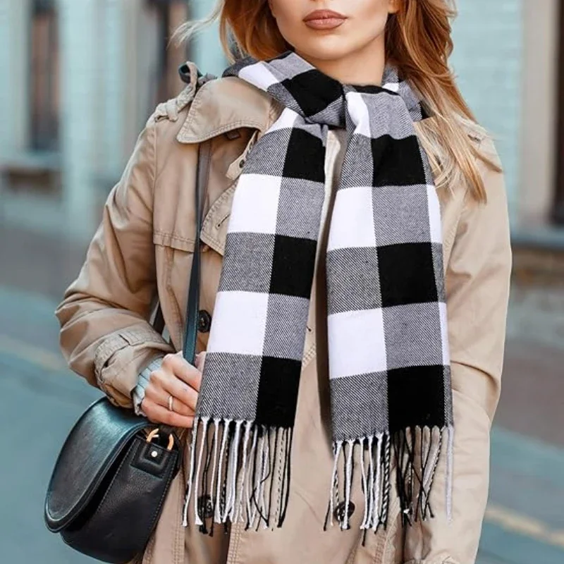 

Women Plaid Scarf Winter Accessories Neck Warmer Designer Cashmere Muffler Blanket Scarf Y2k Wrap Shawl Trending Product Muffler