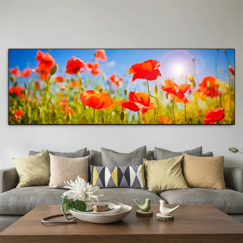 Landscape Black and White Red Poppy Canvas Painting Nature Posters and Prints Wall Art Pictures Living Room Home Decor No Frame