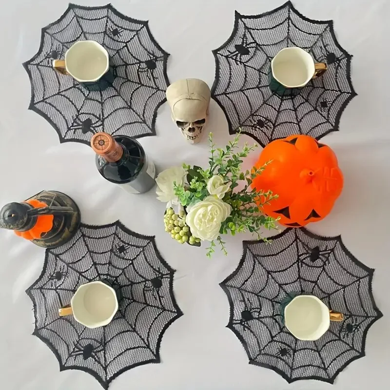 

Halloween round placemat diameter 30 cm black lace placemat Halloween placemat table decoration