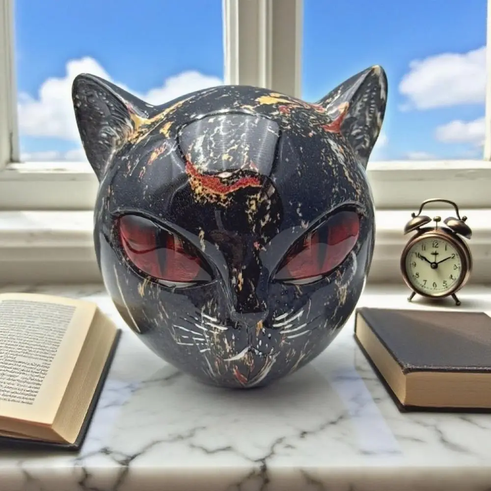 Handgeschnitzte Schwarze Katzen-Skulptur aus Harz, Luxuriöse Schwarze Katzenfigur zur Heilung und Dekoration, Elegantes Geschenk für Katzenliebhaber