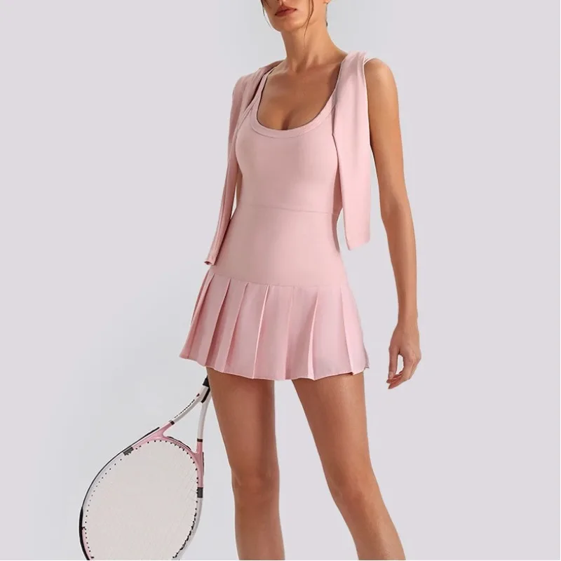 Tennis Pleated Skirt with Pad and Pocket Shorts Women Golf Dress Sports Slip Dress Workout Clothing