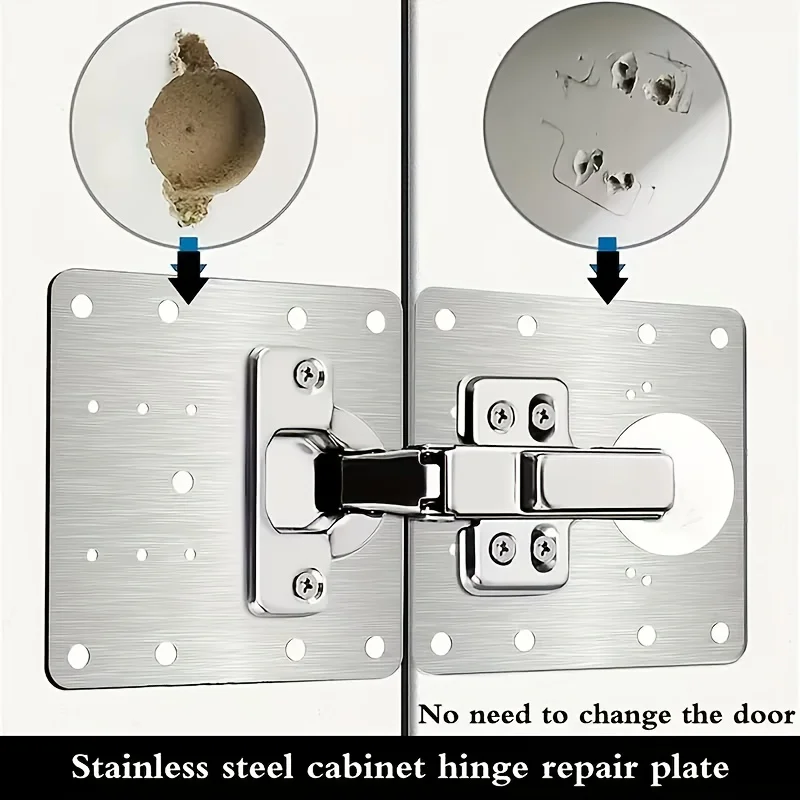 10Pcs Stainless Steel Cabinet Door Hinge Repair Plate, Hinge Mounting Plate Kit with Screws Furniture Hardware Repair Tool