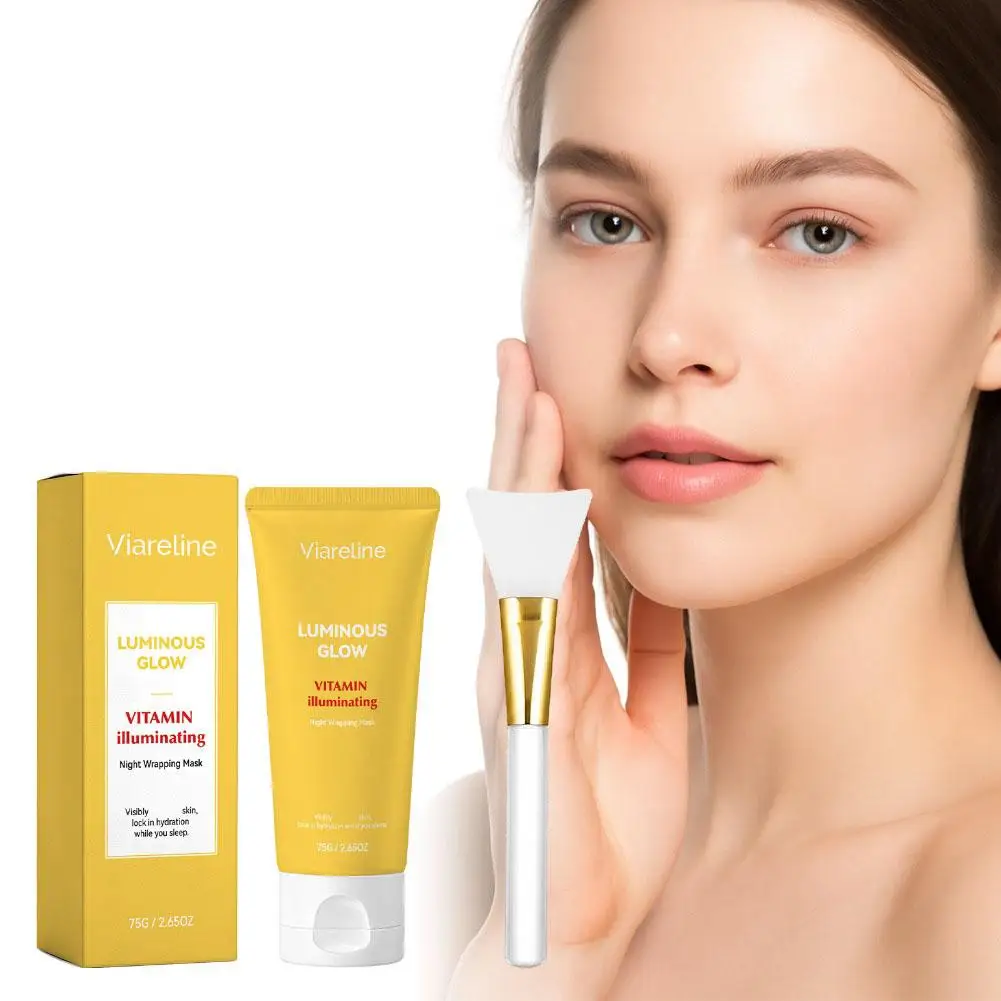 75g Vitamin Luminous Glow Night Wrapping Mask Hydrating Facial Mask Gentle Skin Care Cream Moisturize With Brush Applicator