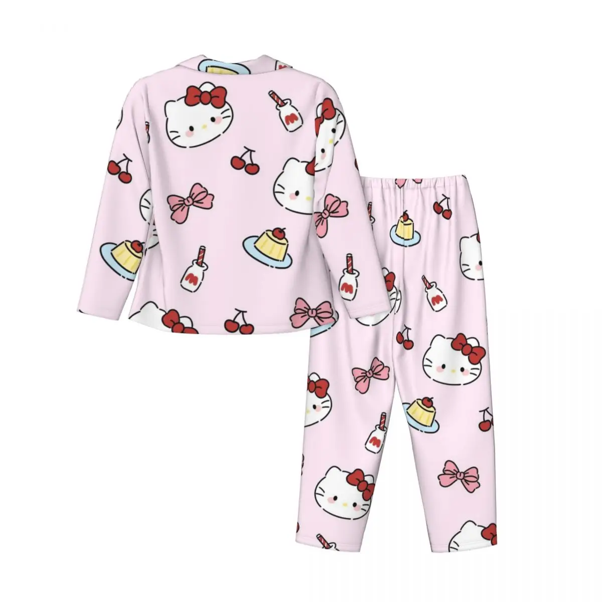 Conjunto de pijamas femininos fofos Hello Kitty conjunto de 2 peças para mulheres terno casual de manga comprida