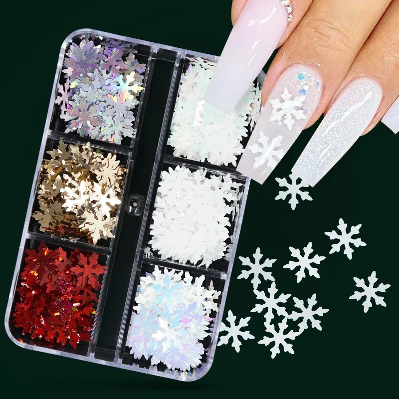 Holográfica Floco De Neve Lantejoulas Nail Art, Glitter Flocos, Encantos Acessórios Para Unhas, Natal Manicure Design Suprimentos para Festas