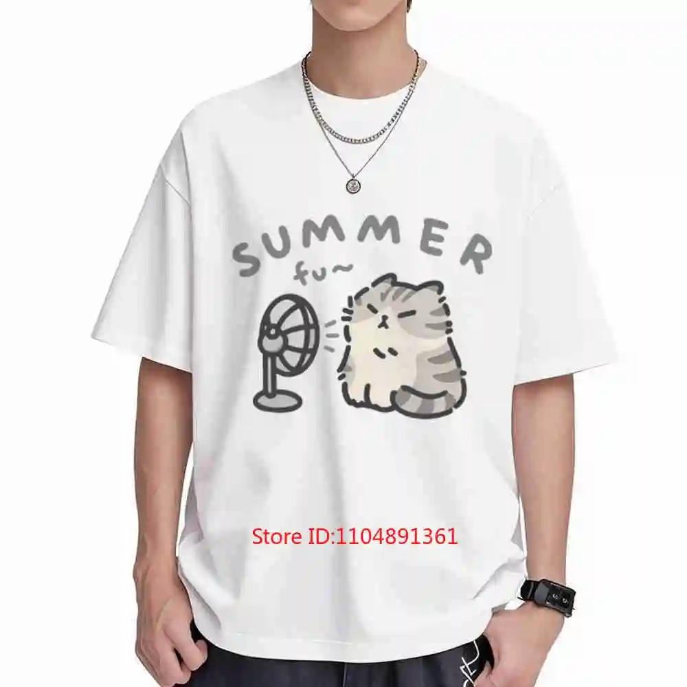 Cat Blow Fan Korean Matching Short Sleeve Tee 100% Cotton T-Shirt
