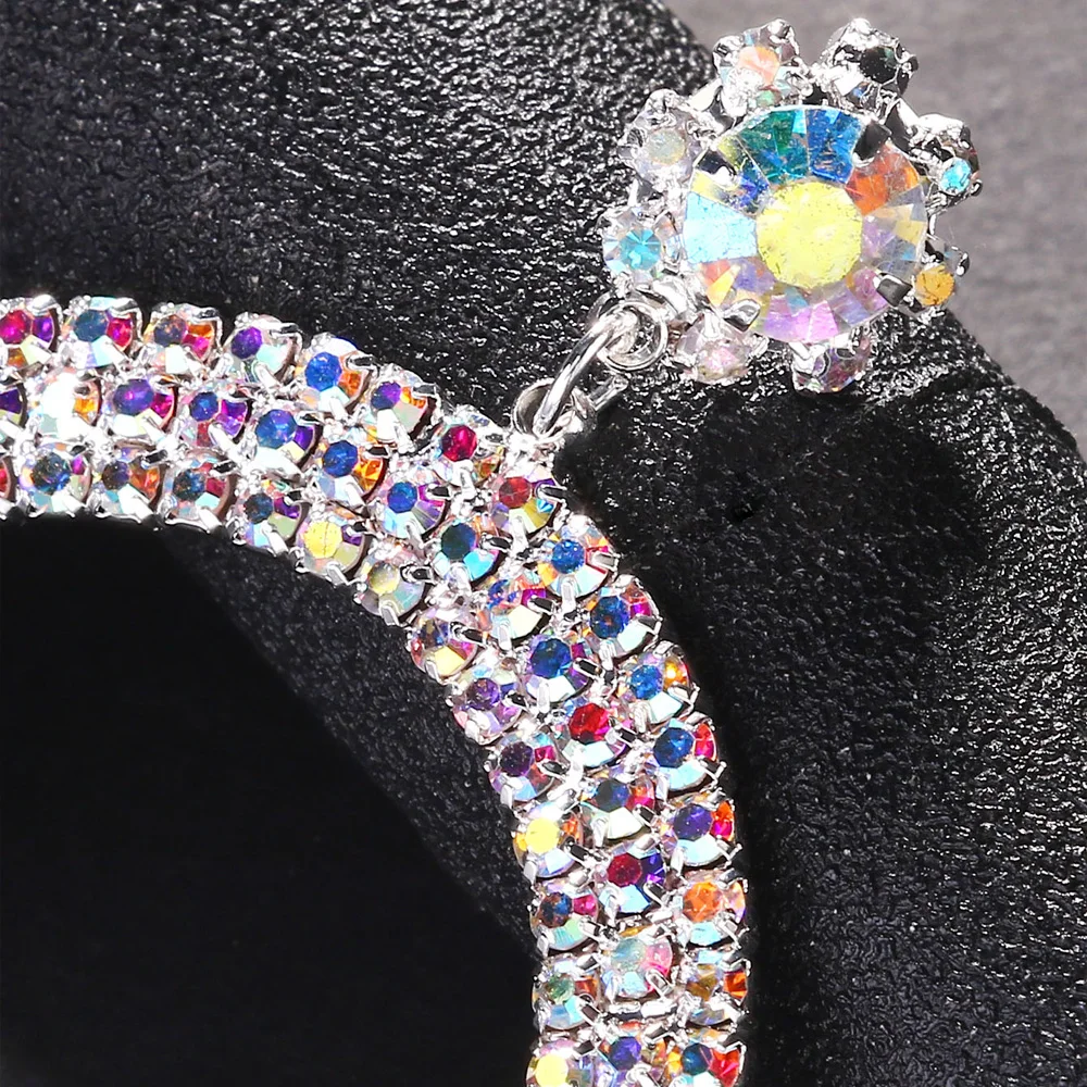 Stonefans ab Rhinestone Large Circle Pendant Earrings Jewelry for Women Statement Oversize Hoop Earrings Party Accessories