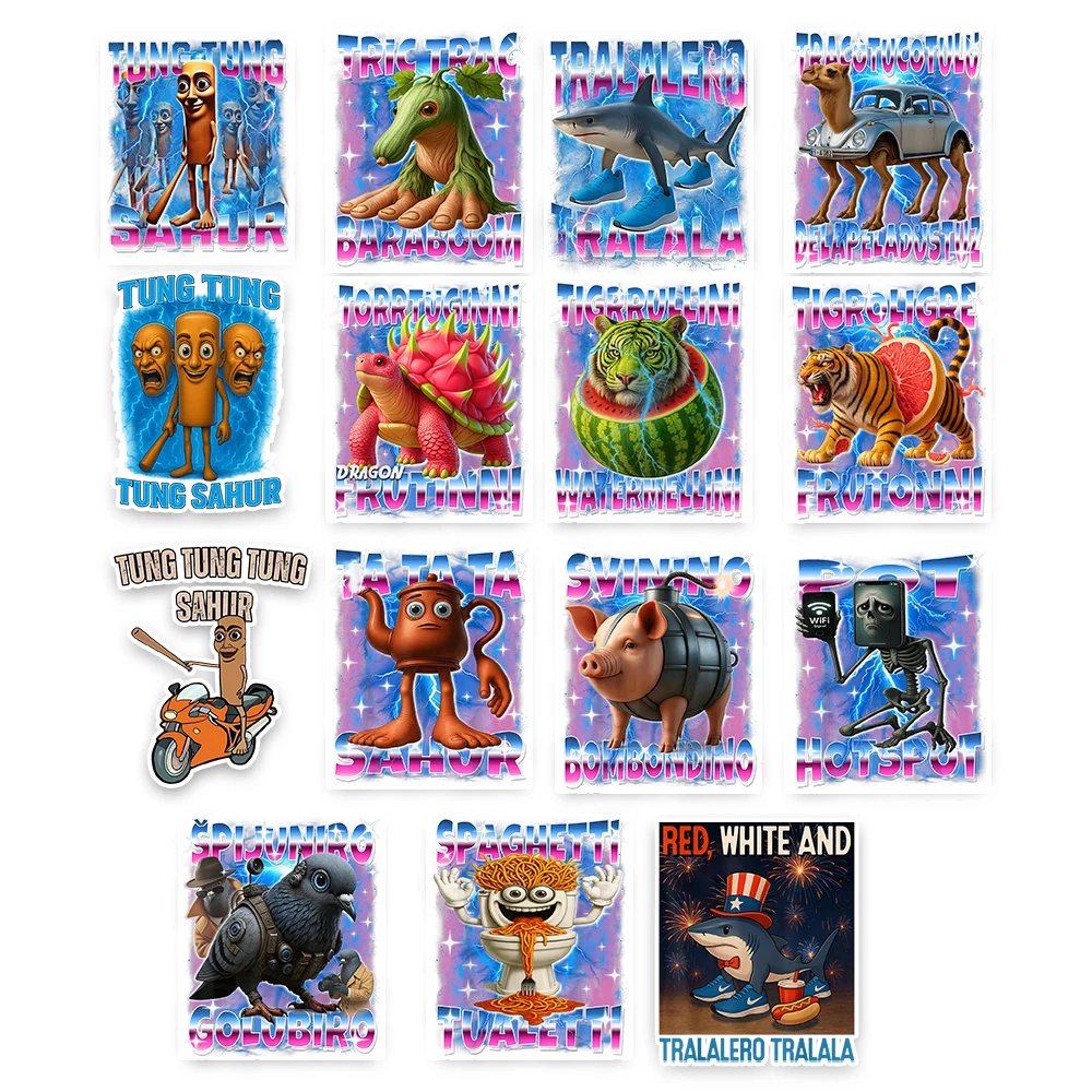 لتقوم بها بنفسك فرحان الإيطالية الدماغ حقيبة ملصق 60 قطعة Bombardino Crocodillo ملصق الكتابة على الجدران الهاتف الأمتعة ملصق للمراهقين هدية