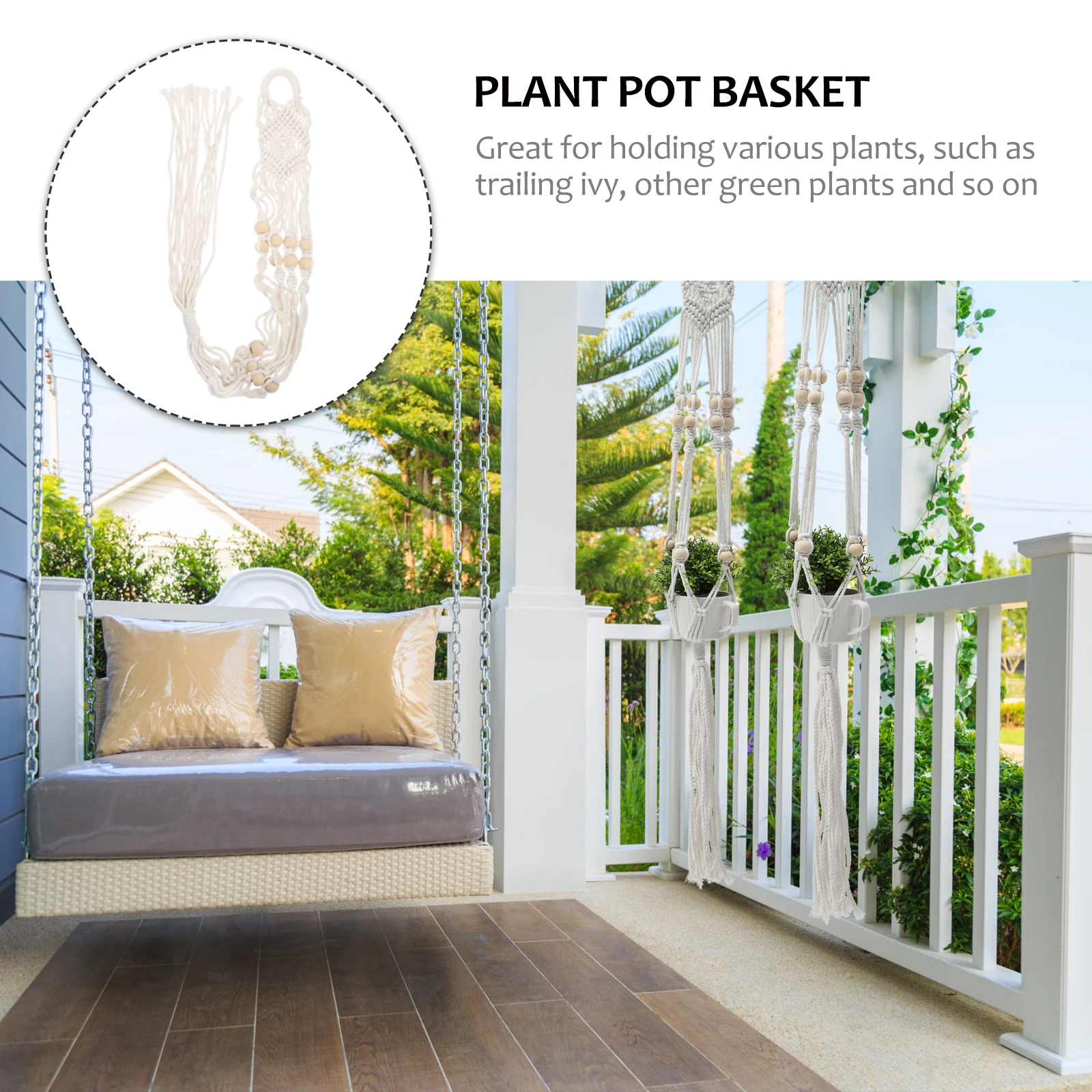 

1pc Hanging Flowerpot Storage Basket Wall-Mounted Hand-Woven Cotton Rope Decorative Net Bag For Home Wedding Party Beige
