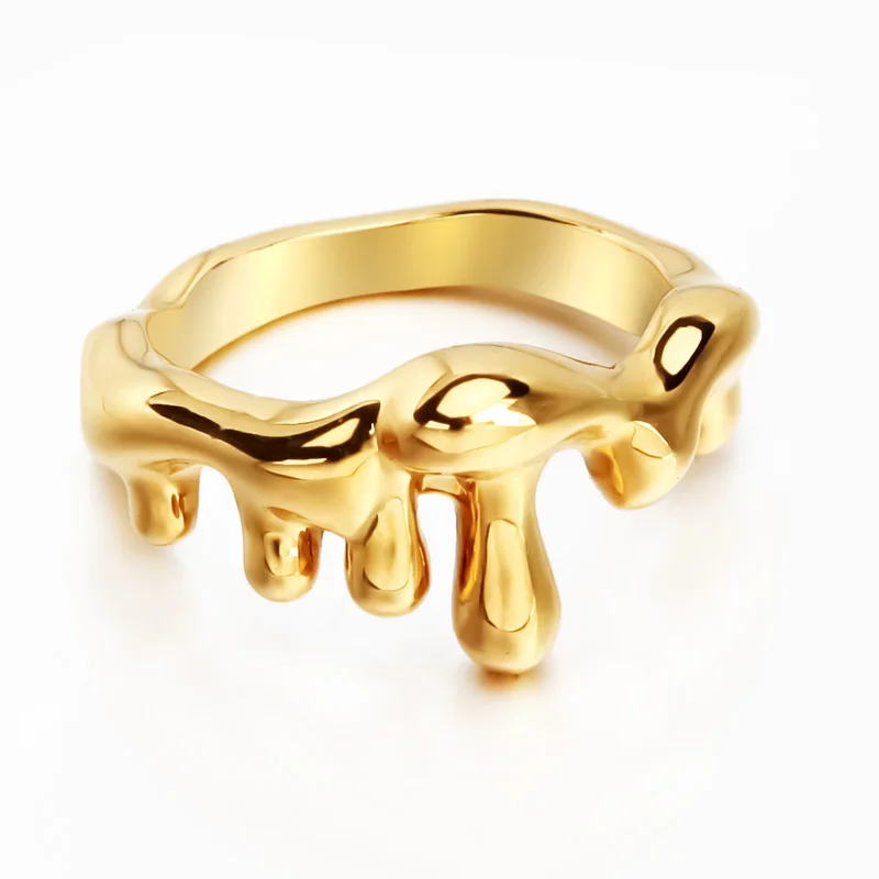 Flowing Liquid Finger Rings For Women PVD 18K Gold Color Anti-Fading High Polish Designer Ring Anillos Fashion Jewelry Gift Whol