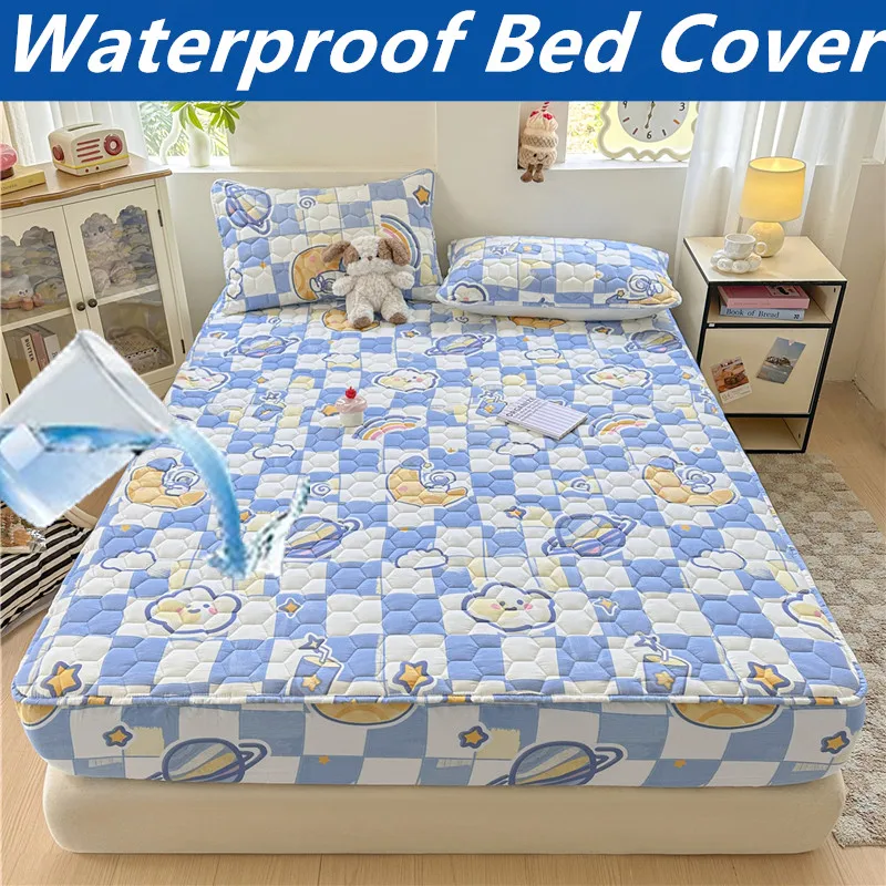 

Thicken Mattress Cover Cartoon Style Bedspread 100% Cotton Bed Linen for Home Non-slip Bed Cover cubre colchón (No Pillowcase)