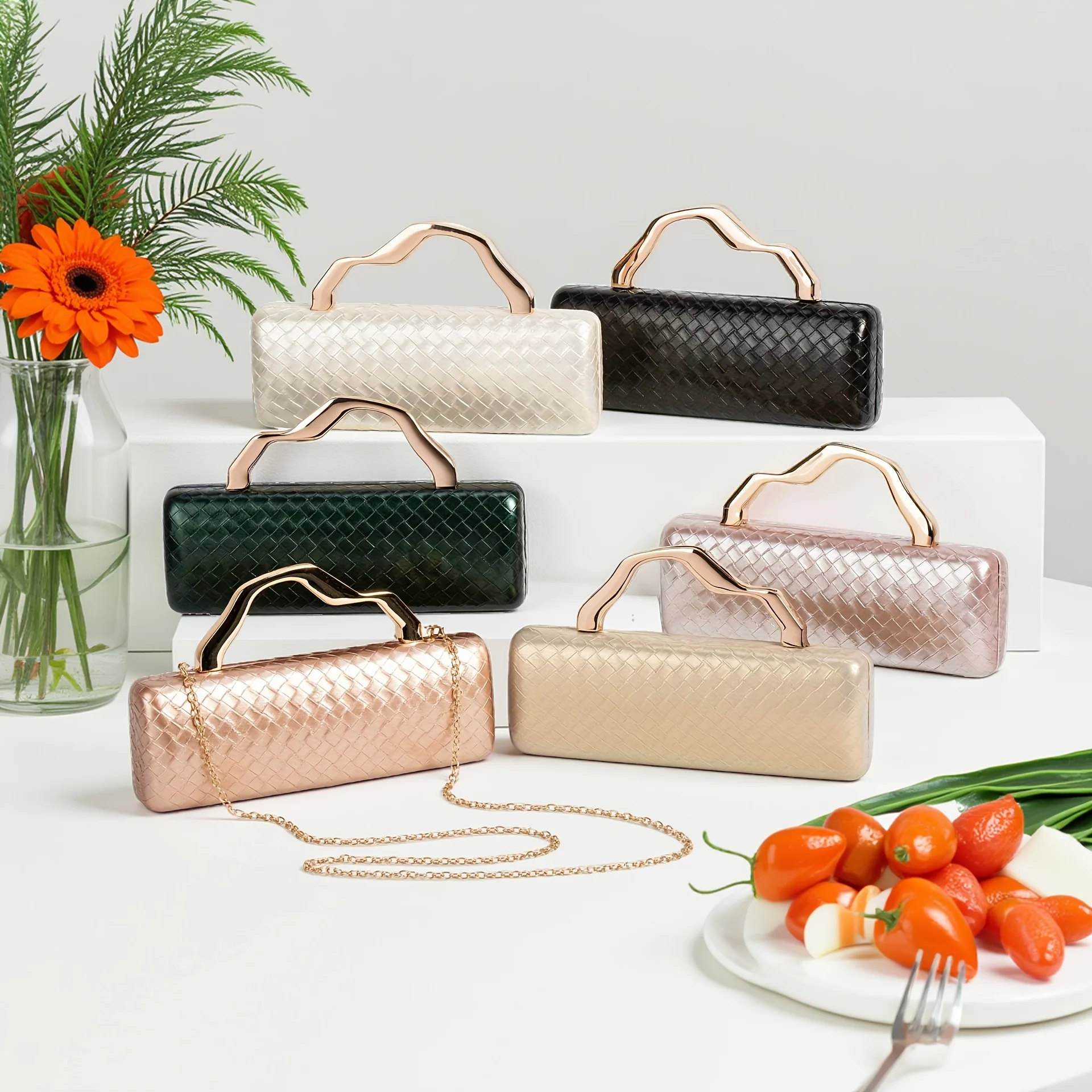 

Handbags Women's Luxury Party Wedding Boston Bag Pu Leather Crossbody Evening New Clutch Fashion Gold Shoulder Handbag Purses