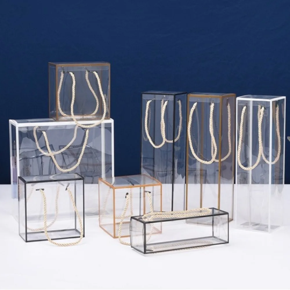 2 Stück transparente Kunststoff-Süßigkeitenboxen aus PVC für Blumenarrangements, Geschenkverpackung mit Griffen, Souvenir-Tragetasche, Geschenktüte, Party-Dekoration