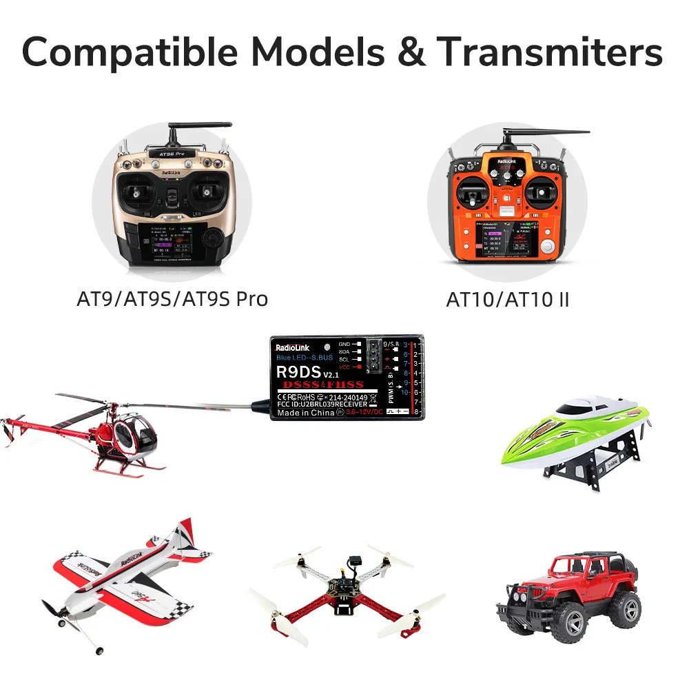 Ricevitore RC Radiolink R9DS 9 canali Trasmissione informazioni di volo Segnale SBUS/PWM/PPM compatibile con AT9 AT9S AT10II AT10