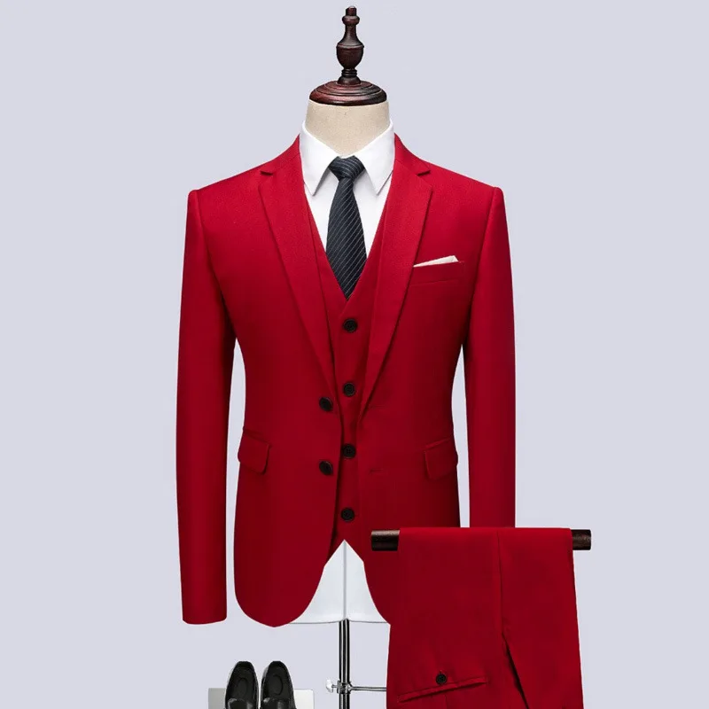 Suit Men's Spring Coat Formal Dress Groom Best Man Three Piece Set with Extra Fat Plus Size Chubby Solid Color Slim Fit