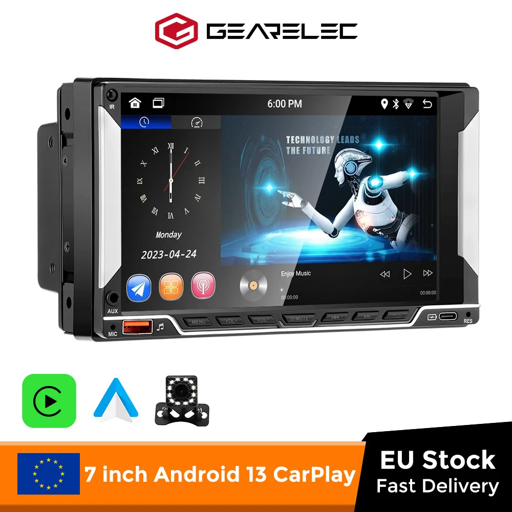 GEARELEC  2 Din Car Radio Android 12 Wireless CarPlay Android Auto Car Radio Autoradio GPS WiFi Multimedia Player For VW Golf