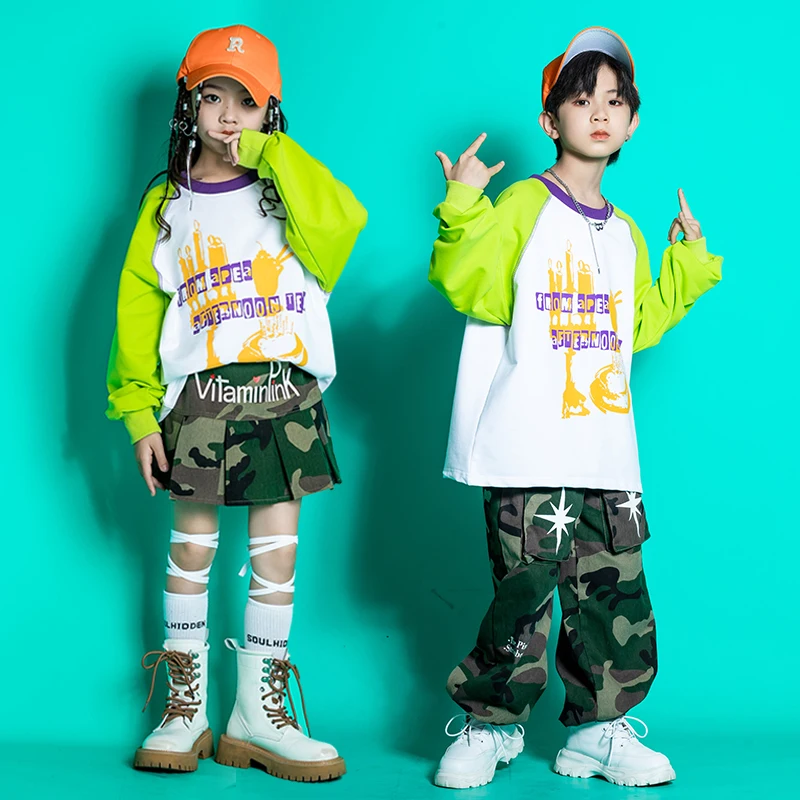 Kinder Teenager Konzert Hip Hop Kleidung Sweatshirt Tops Camo Cargo Hosen Rock Für Mädchen Junge Jazz Straße Tragen Dance Kostüm kleidung