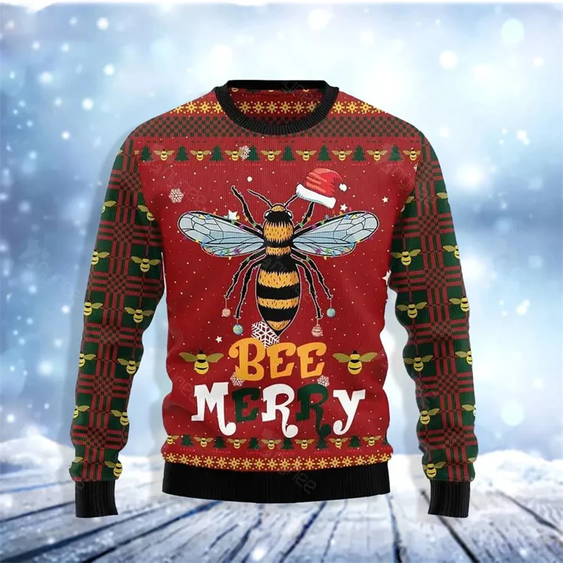 Unisex Ugly Christmas Bee Print Pullover Sweater For Men Women 3D Funny Hoodies Autumn Fashion Sweaters Long Sleeve Tops Hoodie