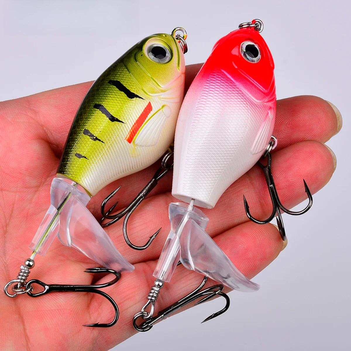 Isca de Pesca Spin Whopper Popper Topwater - Isca Artificial Rígida com Cauda Rotativa Macia para Pesca de Bass com Isca Crank