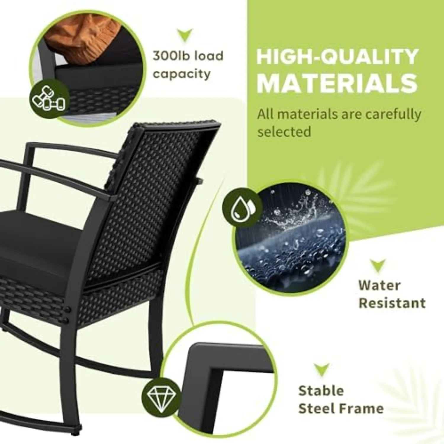Patio Furniture Set 3 Piece Resin Outdoor Bistro Set Rocking Patio Chairs with Cushions and Table for Porch, Poolside