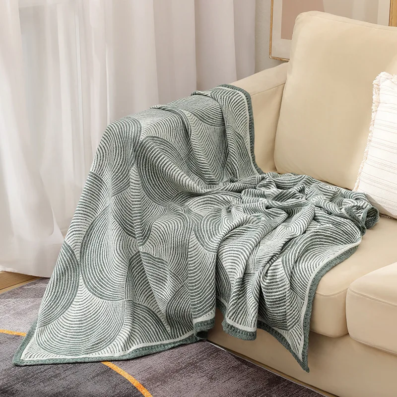 Luxury Circular Arc Printed Thread Blanket 120X150Cm Portable Airplane Blankets for Travel Skin-Friendly Nap Shawl for Office
