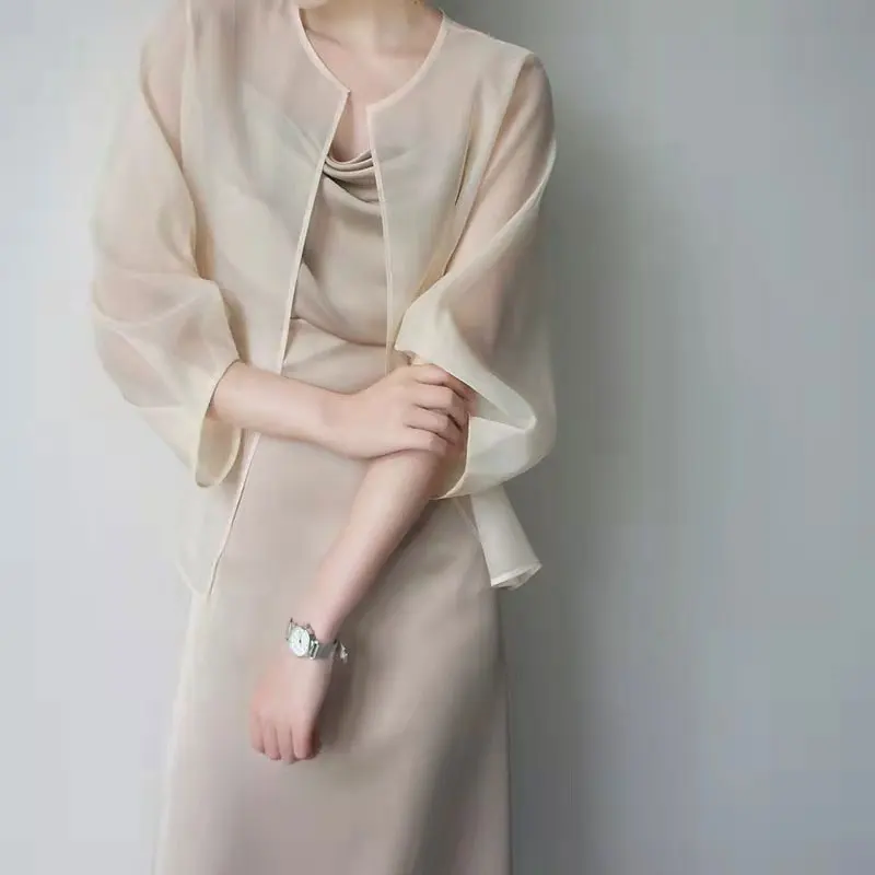 Women Summer Sun-proof Cardigan Through Fashion Sunscreen Thin Shawl Perspective Long Sleeve Blouse Chiffon Organza Coat