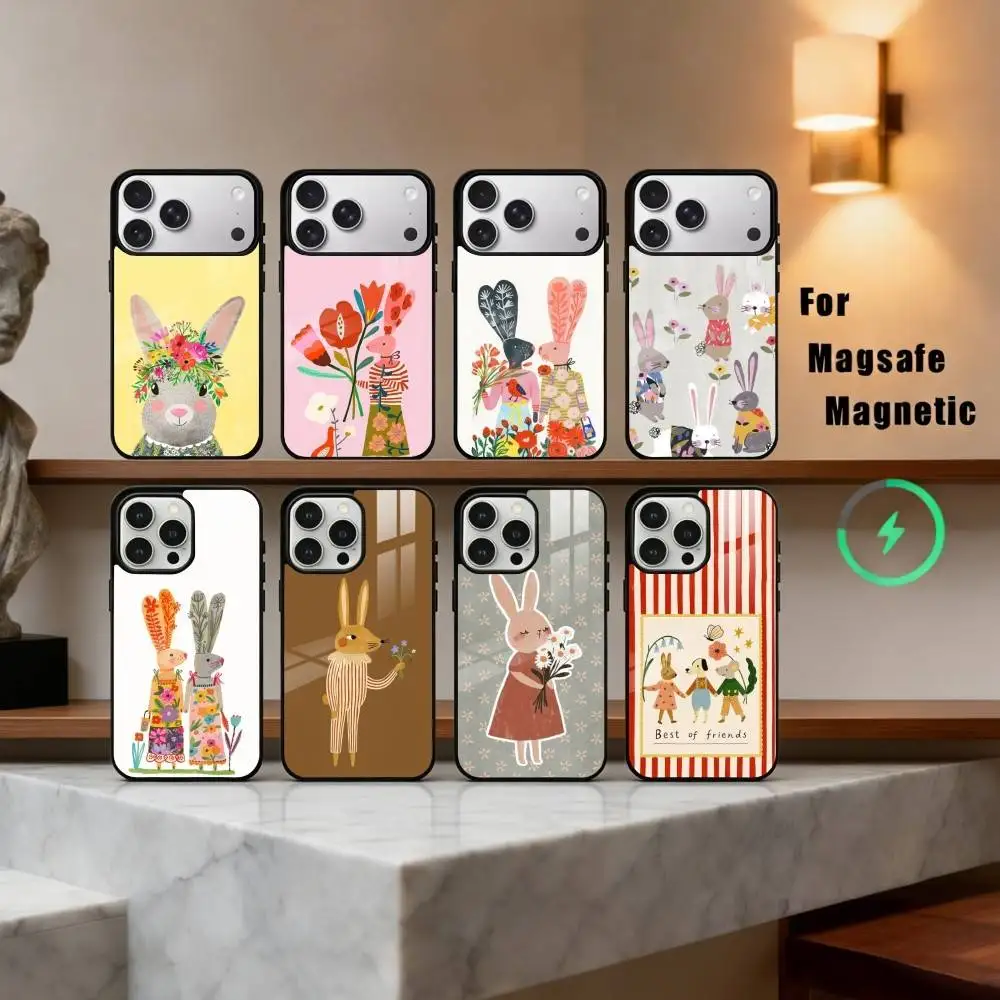 

R-rabbit F-flower-R art Phone Case For iPhone17,16,15,14,13,12,11 Plus,Pro Max Magnetic For Magsafe Wireless Charging