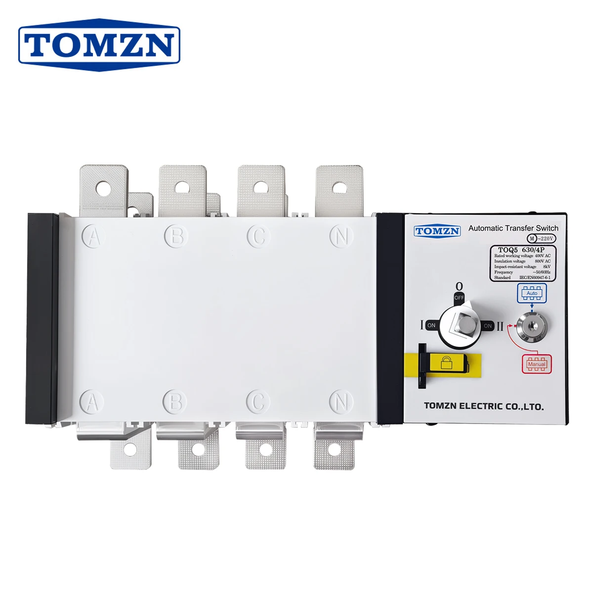 

TOMZN 4P 630A high-current ATS PC Automatic Transfer Switch Electrical Selector Switches 400VAC Auto or Manual 2 input 1 output