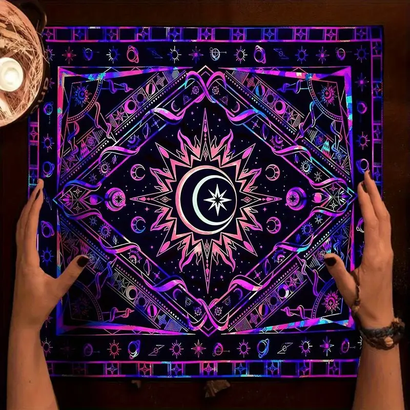 VIKAMA Neon Illusion Star Moon Mang Star Tarot Cloth, Ceremony Altar Mat for Divination
